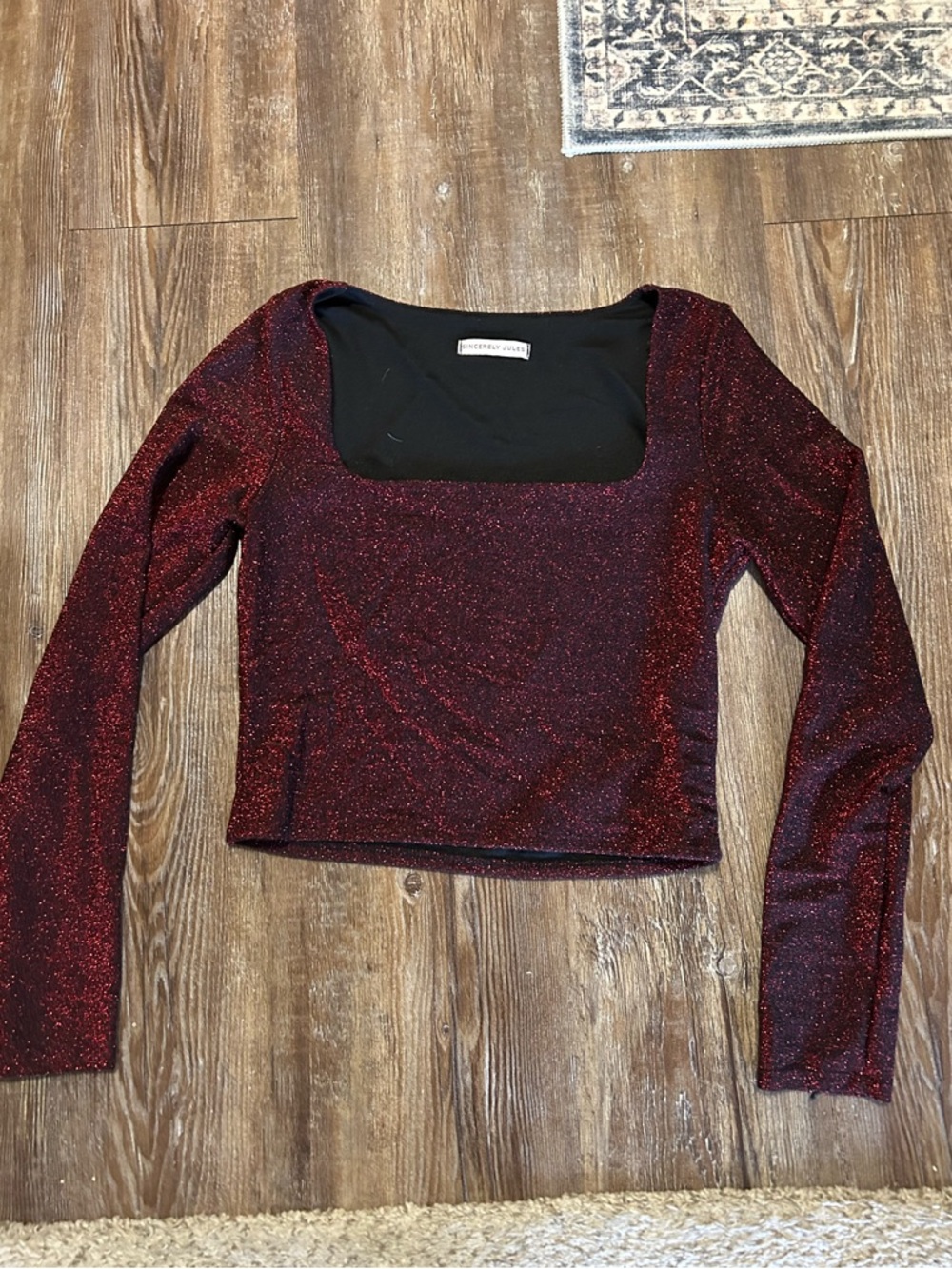 Sincerely Jules Red Sparkly Square Neck Crop Top size M